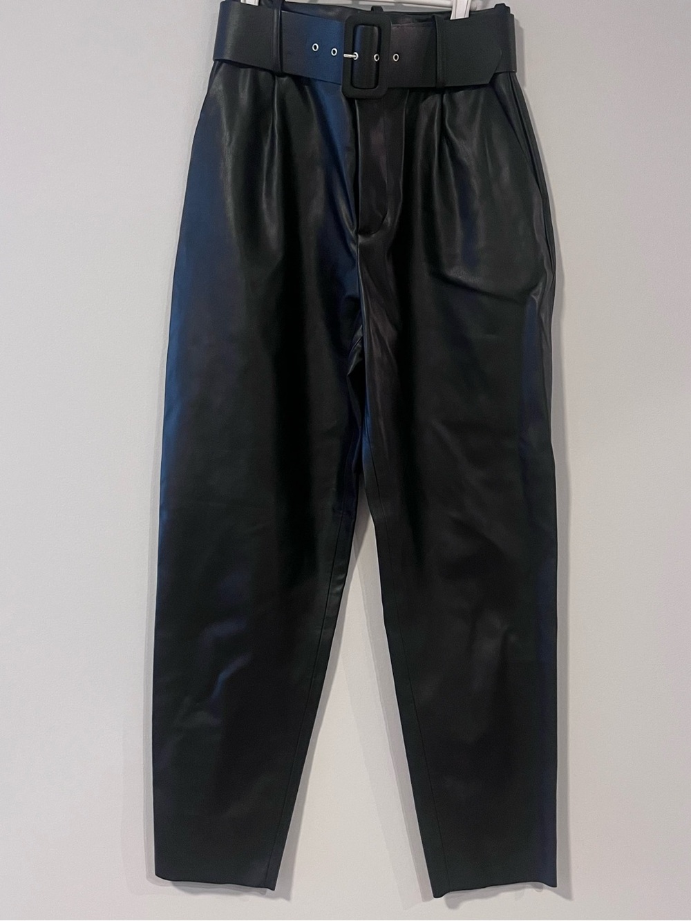 Zara Black Faux Leather Tapered Pants with Wide Belt